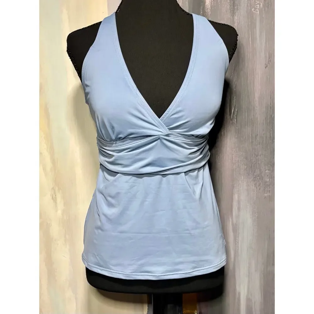 Lands' End Chlorine Resistant Light Blue V-Neck Twist Tankini Swim Top S NWT